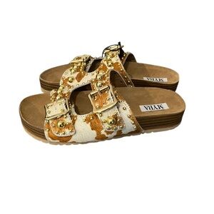 MYRA- Dumble Leather Cowhair Studded Strappy Buckle Sandals